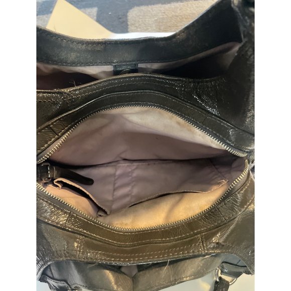 Coach Black patent Leather Handbags with Three Compartments /Pleated Front/Silve - Picture 12 of 13